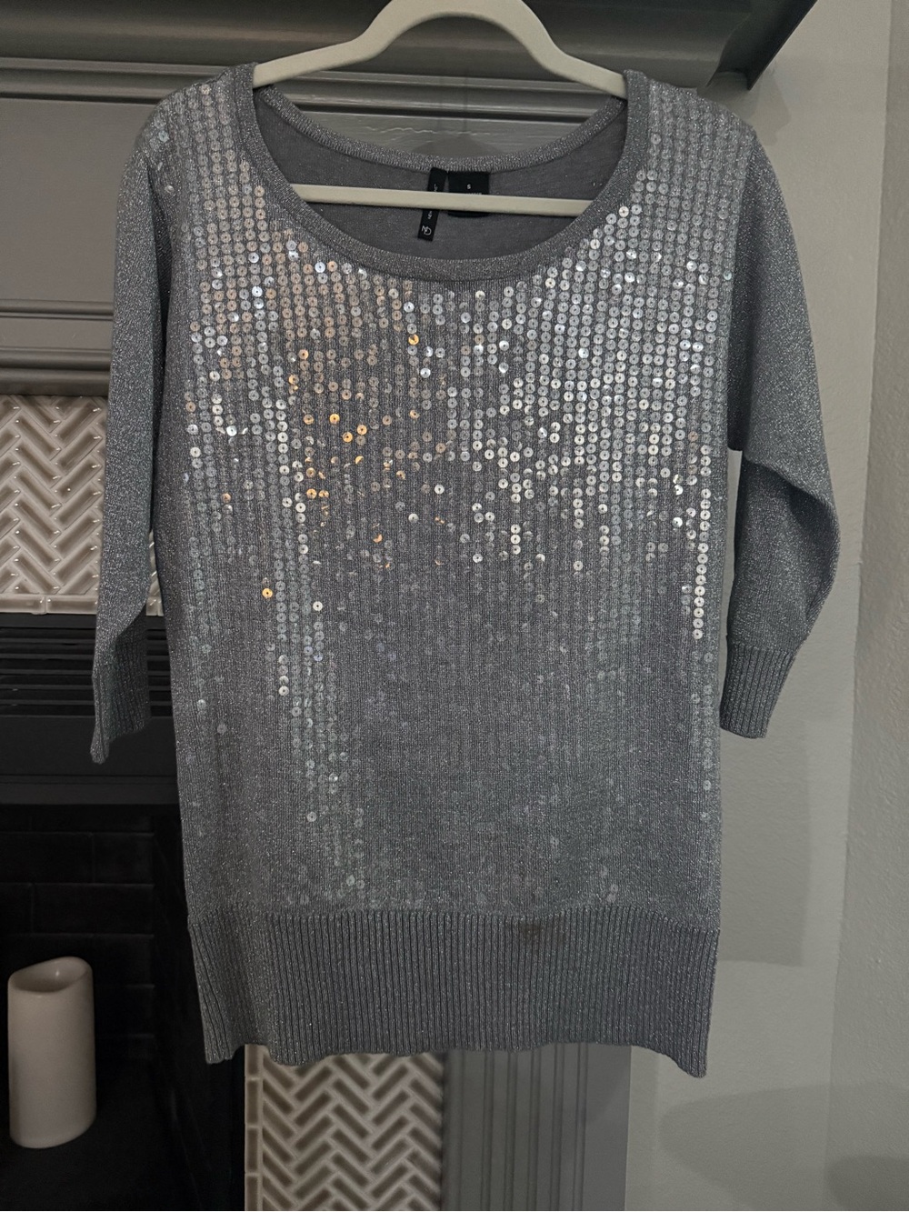 new directions Silver Sequin Scoop-Neck Sweater